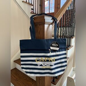 CAPRI Italia Nautical Blue Canvas Tote w/ Zippers — 17x12 Inches — NWT